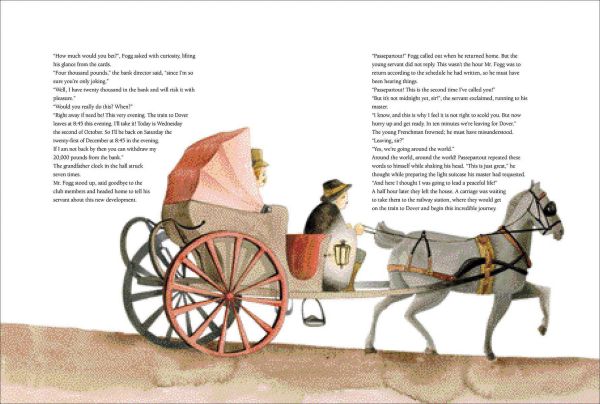 Book cover of Around the World in Eighty Days, From the Masterpiece by Jules Verne, with a steam locomotive with couple walking along the coastline behind. Published by White Star.