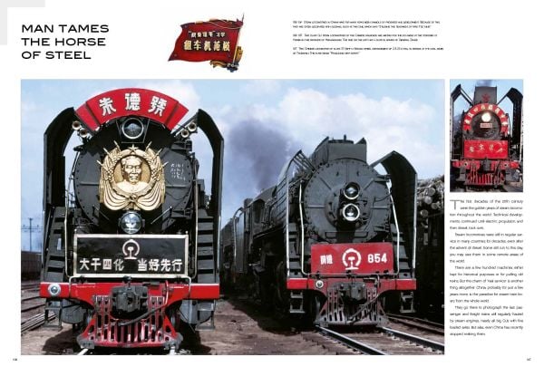 Book cover of Trains, From Steam Locomotives to the Future of Sustainability, with a Dreyfuss styled J-3a Hudson locomotive. Published by White Star.