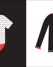 Book cover of Let's Get Dressed, Baby Montessori, with a black and white patterned skirt, black trainer, and a white t-shirt with black cat on front. Published by White Star.
