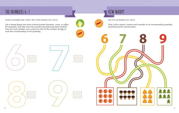 Book cover of My First Counting Book, Montessori Activity Book, with pencils, numbers, and hands holding up fingers. Published by White Star.
