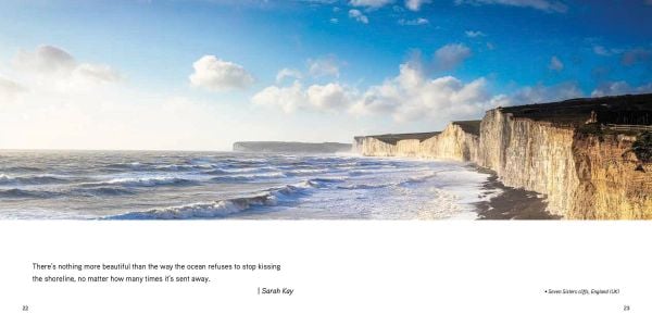 Book cover of The Sea, A World to Preserve, with Salento beach area with bright blue water and rocky coast. Published by White Star.