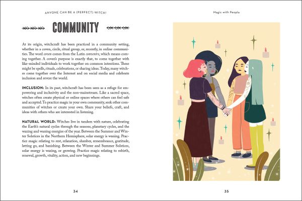 Book cover of Anyone Can be a (Perfect) Witch, with four women; one holding an amethyst. Published by White Star.