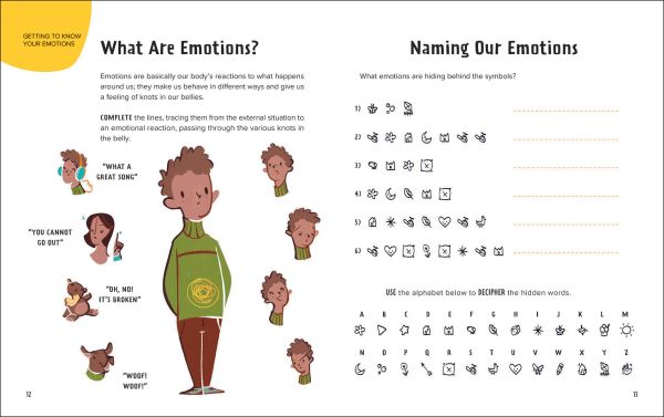 Book cover of Emotions: Feeling, with three children: one happy, one sad, one angry. Published by White Star.