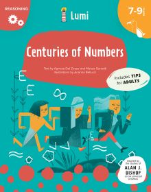 Book cover of Centuries of Numbers: Reasoning, with three characters running one after the other. Published by White Star.