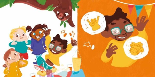 Book cover of Together Is Better: Co-operating, with two children playing with orange basketball. Published by White Star.