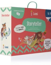 Activity box of Storyteller: Communicating, with a grey rabbit, a brown bear and a bumble bee. Published by White Star.