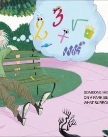 Book cover of Albert Einstein and his General Theory, Mini Genius, with a man with wild white hair and beard surrounded by numbers with eyes. Published by White Star.