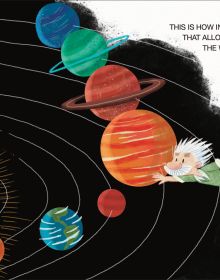 Book cover of Albert Einstein and his General Theory, Mini Genius, with a man with wild white hair and beard surrounded by numbers with eyes. Published by White Star.