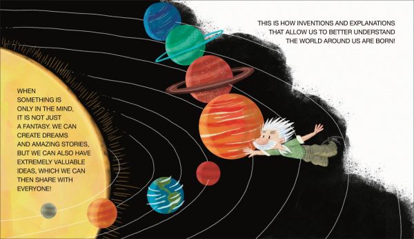 Book cover of Albert Einstein and his General Theory, Mini Genius, with a man with wild white hair and beard surrounded by numbers with eyes. Published by White Star.