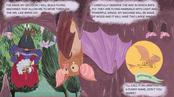 Man with large grey beard, in wine coloured robes, on green cover of 'Leonardo da Vinci and the Flying Machines, Mini Genius', by White Star.