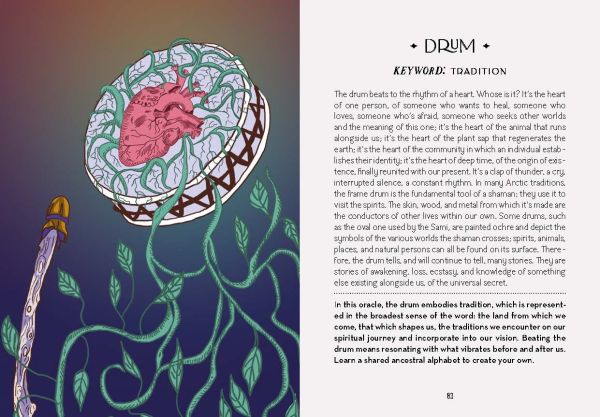 Book cover of World Shamans Oracle, 50 Cards and Manual, with a female with dark blue hair forming fingers into an 'o', over her left eye. Published by White Star.