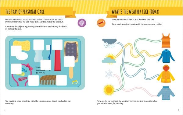 Book cover of I Can Do It! My First Book of Learning to do Things Myself, Montessori Activity Book, with shoes with laces untied, a bike, and a can watering potted flowers. Published by White Star.