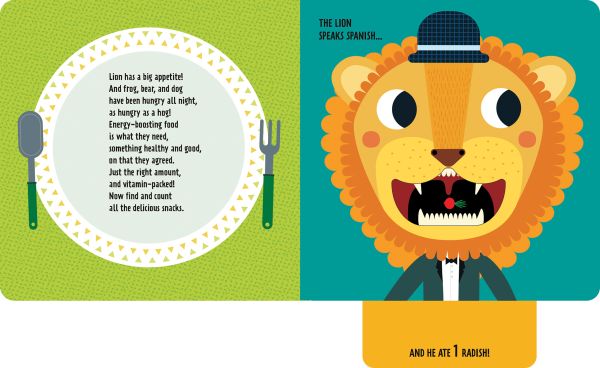 Book cover of 1, 2, 3, Eat With... Me! Slide and Discover!, with a cat wearing a red bow tie. Published by White star.