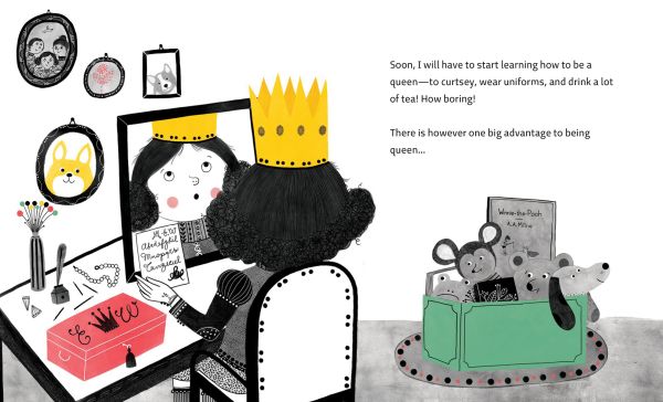 Book cover of Little Queen Elizabeth II, with a young queen sitting on a bench with a corgi by her side. Published by White Star.