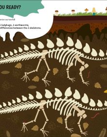 Book cover of Dinosaurs' Boredom Busters, Awesome Activities for Hours of Engaging Fun, with a variety of colourful prehistoric creatures hiding behind palm tree leaves. Published by White Star.