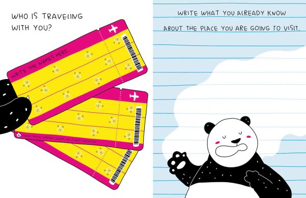 Book cover of This is a Travel Journal, Absolutely True, Slightly Made-Up, Completely Imagined, with a black and white panda wearing swimming cap and yellow duck rubber ring. Published by White Star.