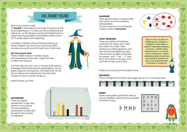 Book cover of Numbers and Graphs, Mad for Math, with a red fire-breathing dragon surrounded by a pie chart, stacks of coins, a green diamond. Published by White Star.