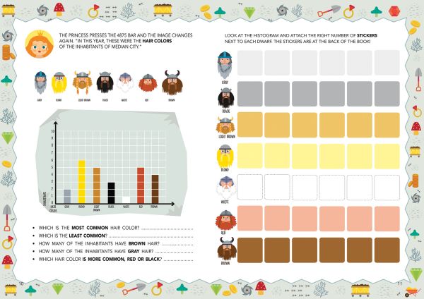 Book cover of Numbers and Graphs, Mad for Math, with a red fire-breathing dragon surrounded by a pie chart, stacks of coins, a green diamond. Published by White Star.