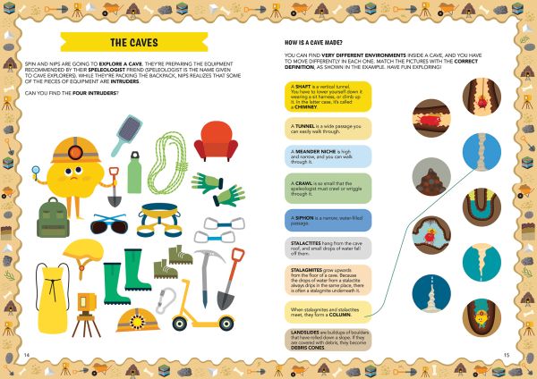 Book cover of Geology, Mad for Science, with an erupting volcano, ice mountain, and yellow digger. Published by White Star.