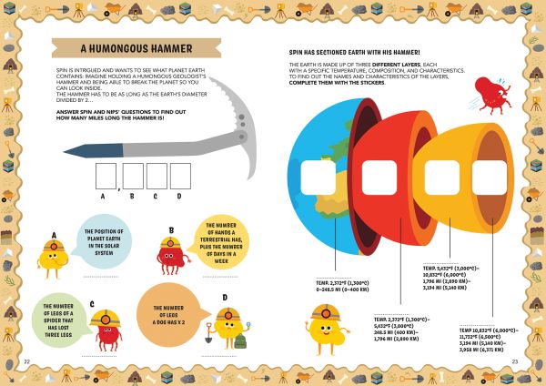 Book cover of Geology, Mad for Science, with an erupting volcano, ice mountain, and yellow digger. Published by White Star.