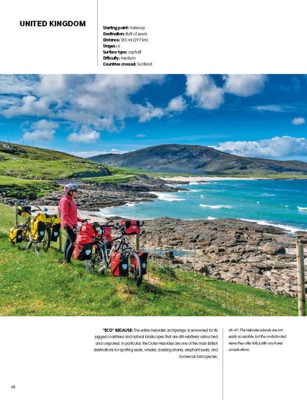 Book cover of Let's Bike!, The Best European Routes on Two Wheel, with a man standing with a pushbike looking towards a sunny mountain view. Published by White Star.