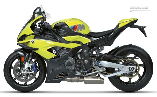 Book cover of BMW Motorrad, A Two-wheeled Legend, with a 1938 BMW 494cc, and 2021 BMW R1250GS. Published by White Star.