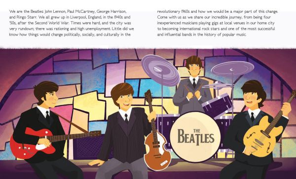 Book cover of The Beatles, Genius, with Ringo, George, Paul and John, playing on stage. Published by White Star.
