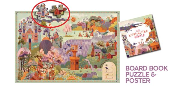 Activity box The Enchanted World: Search and Find Jigsaw Puzzle, with a colourful forest with a castle. Published by White Star.