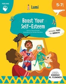 Two playful children looking through mirror, on yellow activity book cover of 'Boost Your Self-Esteem', by White Star.