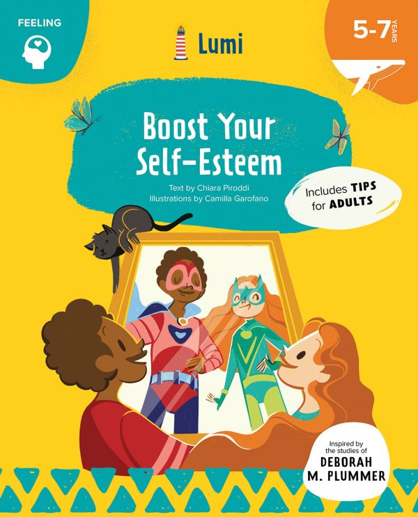 Book cover of Boost Your Self-Esteem, with two playful children looking through mirror. Published by White Star.