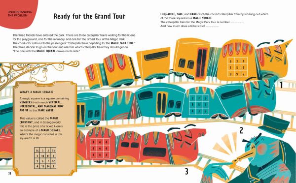 Book cover of The Mathematical Wonderland, with three children running behind a black and white dog. Published by White Star.