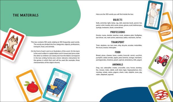 Crocodile, sandcastles, pigeon, on orange activity box 'My Magic 100 Words', by White Star.