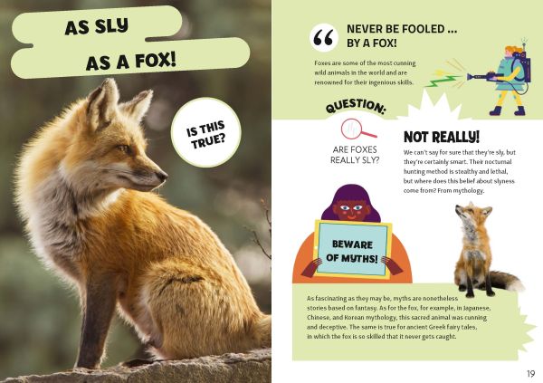 Book cover of Mythbuster, With tons of QUIZZES to test yourself against FAKE NEWS! Astronaut, with an ostrich, a yawning cat and a golden statue of Tutankhamun. Published by White Star.