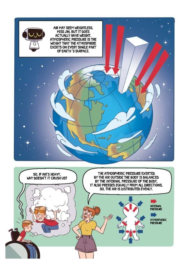 Book cover of Wild Weather: Learn with Comics, with four frightened children looking at tornado coming towards them. Published by White Star.