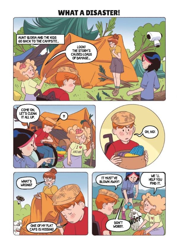 Book cover of Wild Weather: Learn with Comics, with four frightened children looking at tornado coming towards them. Published by White Star.