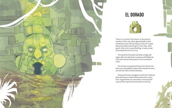 Book cover of The Atlas of the Imaginary Places, with a map with gold compass and measuring tool. Published by White Star.