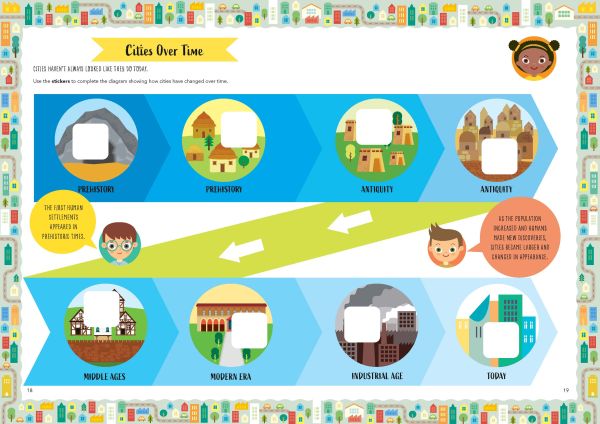 Book cover of Cities, Mad for Geography, with an urban landscape with busy roads and tall buildings. Published by White Star.