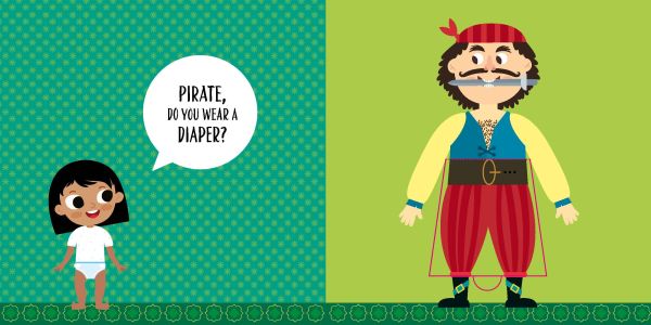 Book cover of Let's Wear Underpants!, with two children and green giant hanging underwear on washing line. Published by White Star.