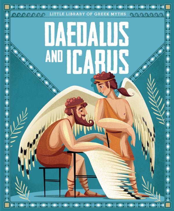 Book cover of Dedalus and Icarus, with two males with white wings. Published by White Star.