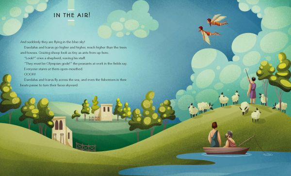 Book cover of Dedalus and Icarus, with two males with white wings. Published by White Star.