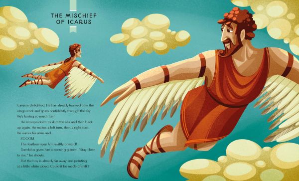 Book cover of Dedalus and Icarus, with two males with white wings. Published by White Star.