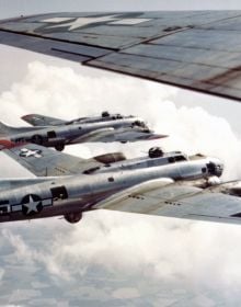 Red German Fokker Triplane and silver Lockheed Martin F-35 Lightning II, on white cover of 'Combat Aircraft, The Legendary Models', by White Star.