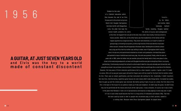 Book cover of Bruce Springsteen, 50 Years of Rock 'n' Roll, with the guitarist on stage at Brendan Byrne Arena, wearing red bandana. Published by White Star.