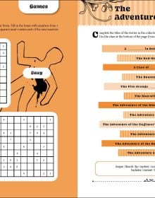 Book cover of Cartavolante's Sherlock Holmes: Puzzles, Games, and Activities for Avid Readers, with the detective smoking a pipe. Elizabeth Tower behind. Published by White Star.