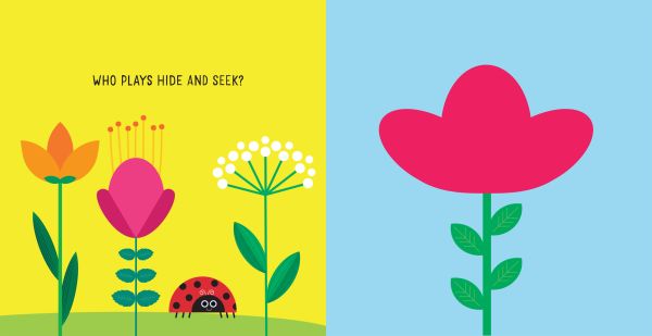 Book cover of Bugs: Flip the Felt, with ladybird and other insects peeking out of tulips and sunflowers. Published by White Star.
