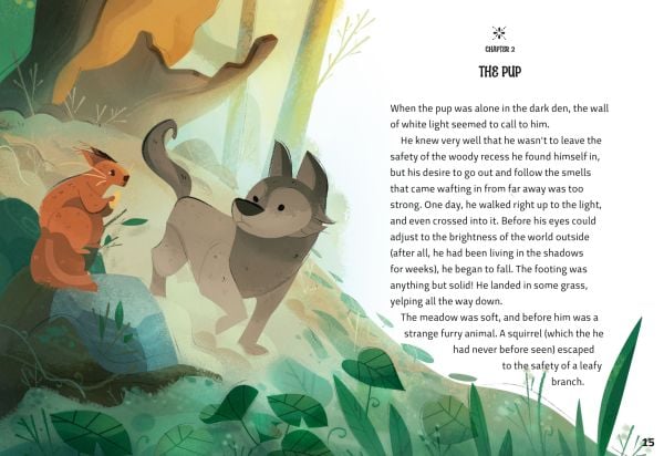 Book cover of White Fang: Inspired by the Masterpiece by Jack London, with grey wolf peering through green foliage. Published by White Star.