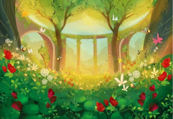 Book cover of The Secret Garden: Inspired by the Masterpiece by Frances Hodgson Burnett, with main character Mary Lennox in yellow dress. Published by White Star.