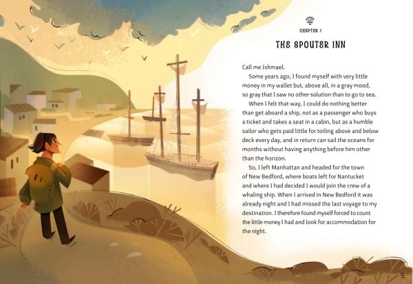 Book cover of Moby Dick: Inspired by the Masterpiece by Herman Melville, with a man rowing a small boat in a rough sea. Published by White Star.