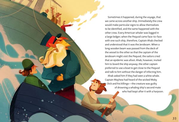 Book cover of Moby Dick: Inspired by the Masterpiece by Herman Melville, with a man rowing a small boat in a rough sea. Published by White Star.