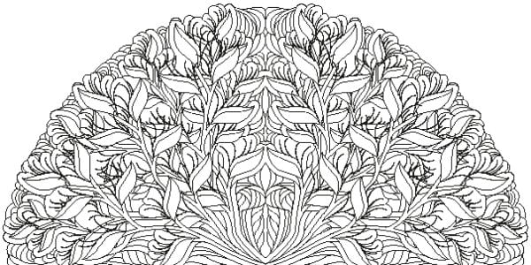 White book cover of Floral Mandalas, Coloring book, featuring an intricate drawing of flower pattern, which has been half coloured in. Published by White Star.